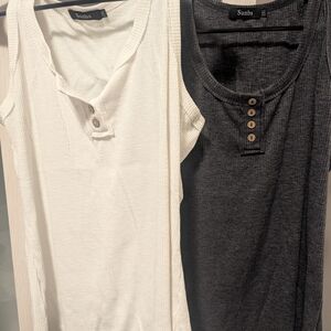Women's Sleeveless Henley Tops - White and Black